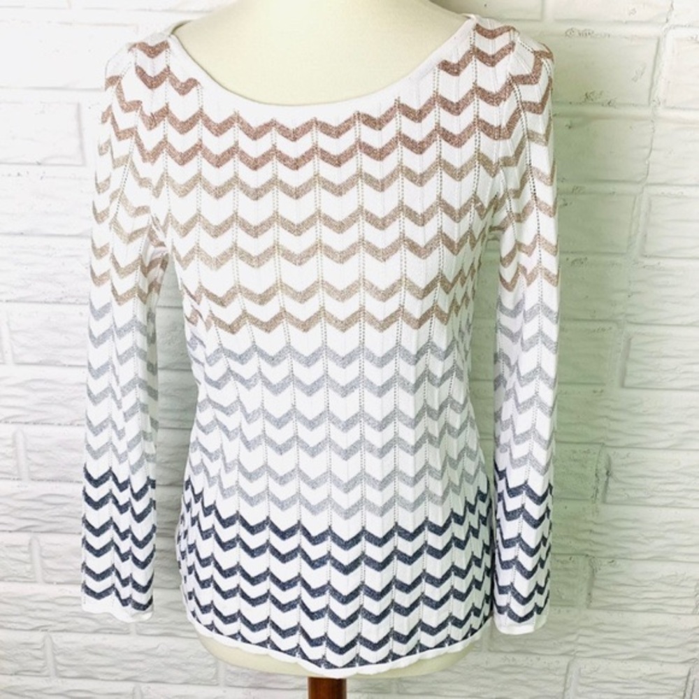 WHBM 3/4 sleeve Chevron Metallic striped sweater - Picture 1 of 5